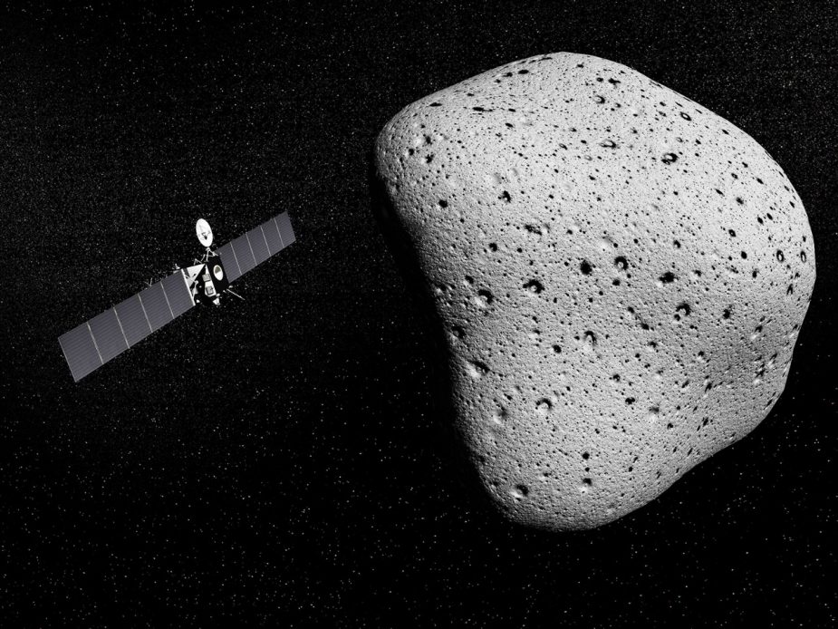 Rosetta und der Komet Tschuri (3D-Visualisierung).